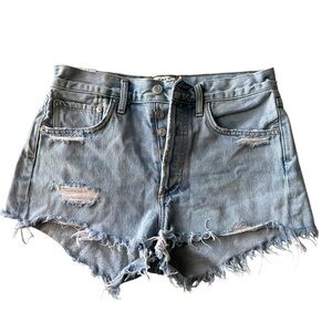 Agolde Women's 24 Distressed High Rise Cut Off Denim Shorts Light Wash